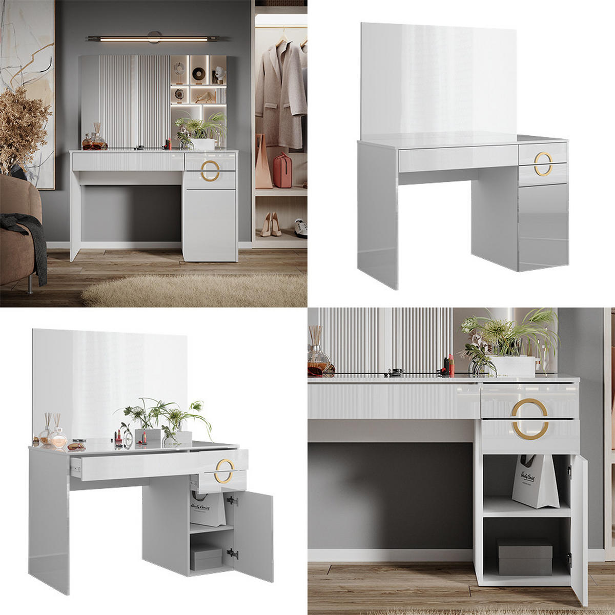 SCHMINKTISCH Adela Weiß 115 cm mit Spiegel - Weiß, Holzwerkstoff (115/76.4/55cm) - Vicco