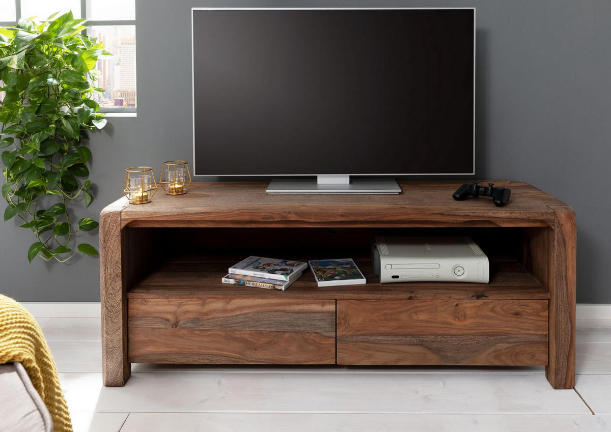 TV-BOARD Sheesham 125x45x50 grau geölt BUENO #2002 - Grau, Holz (45/50/125cm) - Massivmoebel24