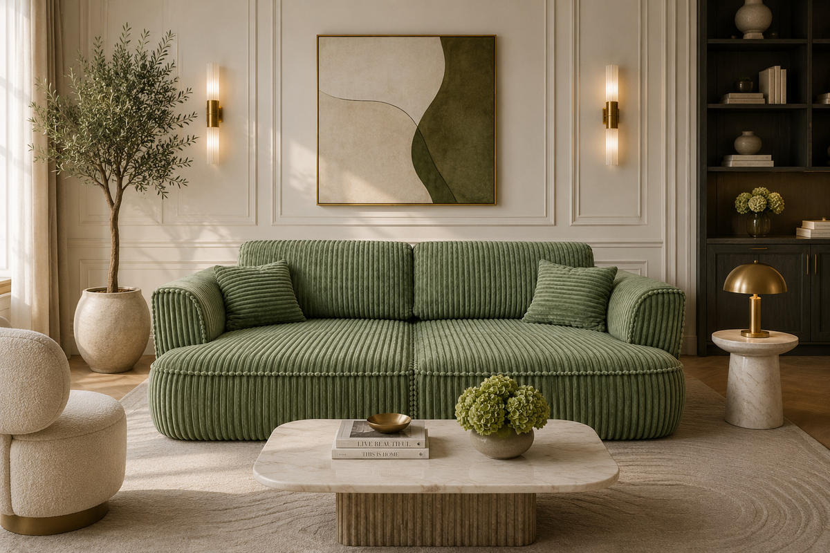 BIGSOFA COZI, Hellgrün mit Cordbezug - Hellgrün, Kunststoff/Textil (240/87/180cm) - KS Home Concept