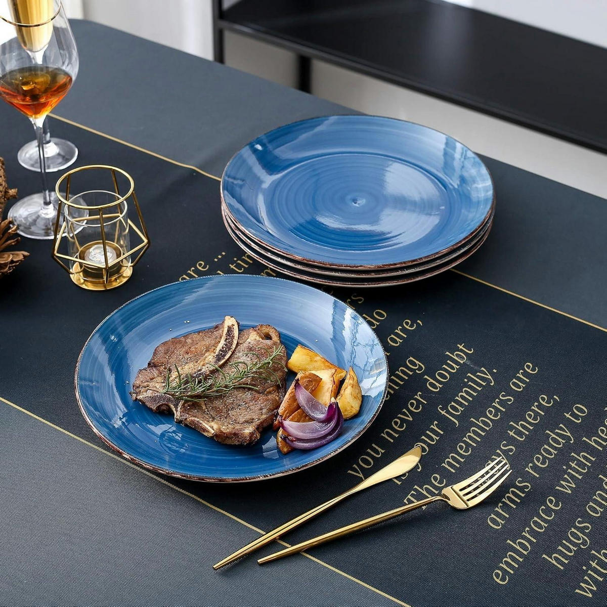 SPEISETELLER Bella 8 teiliges Set Steingut 27 cm Dunkelblau - Blau, Keramik (27/27/2.8cm)