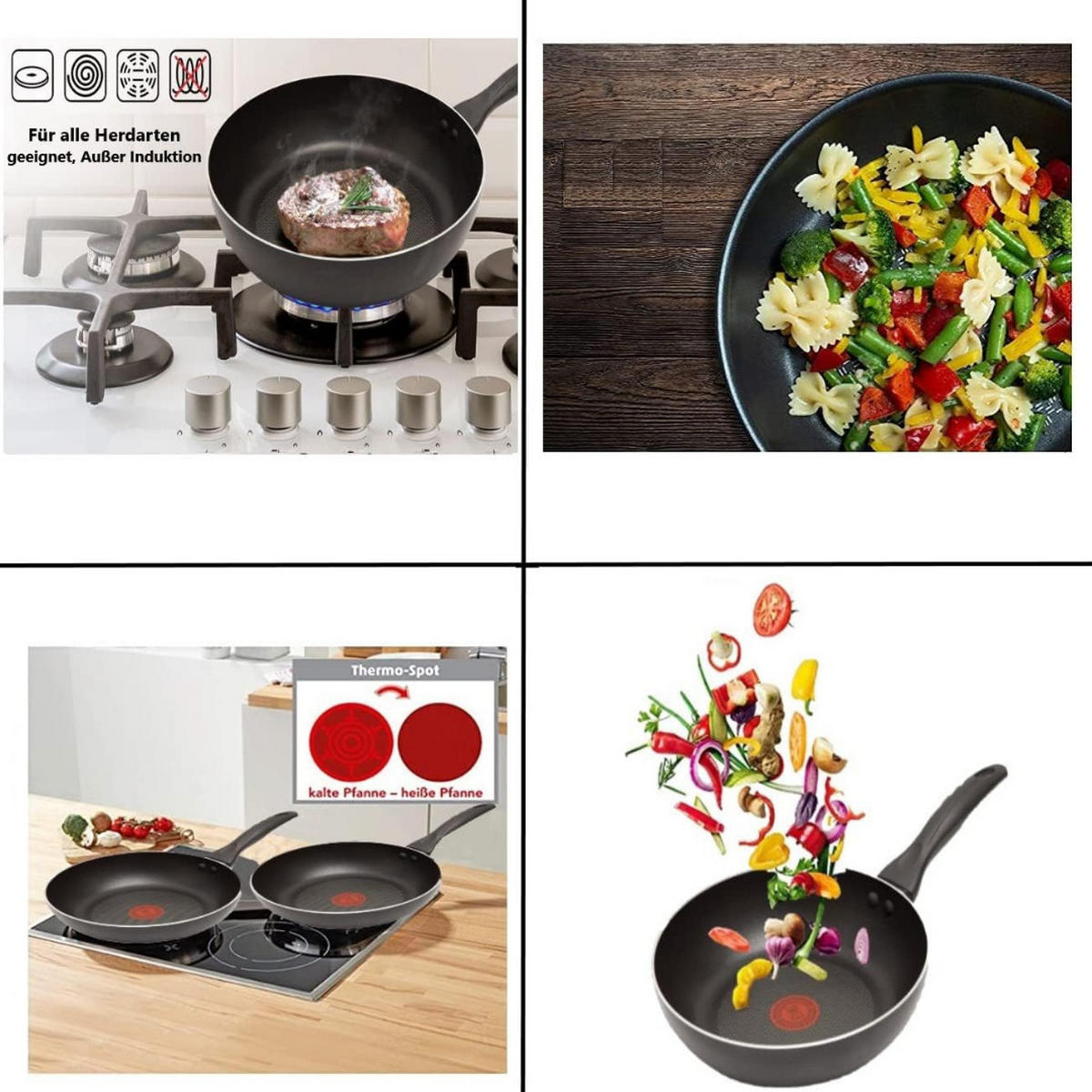 WOKPFANNE Cook & Clean 28 cm Schwarz Antihaftbeschichtung hoher Rand Thermo-Signal - Schwarz, Kunststoff/Metall (28cm) - Tefal