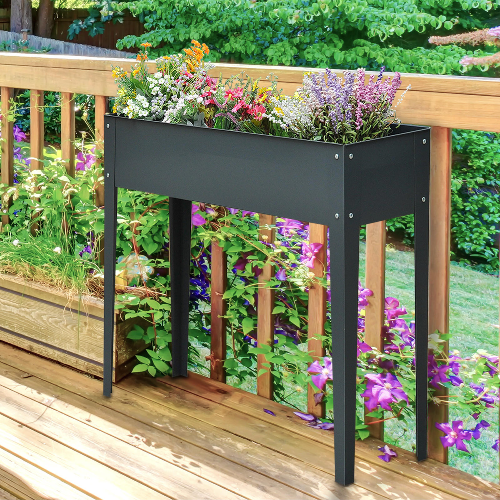 HOCHBEET, Kräuterbeet, Pflanzkasten mit 3 Abflusslöchern, Metall, Dunkelgrau - Dunkelgrau, Metall (30/80/100cm) - Outsunny