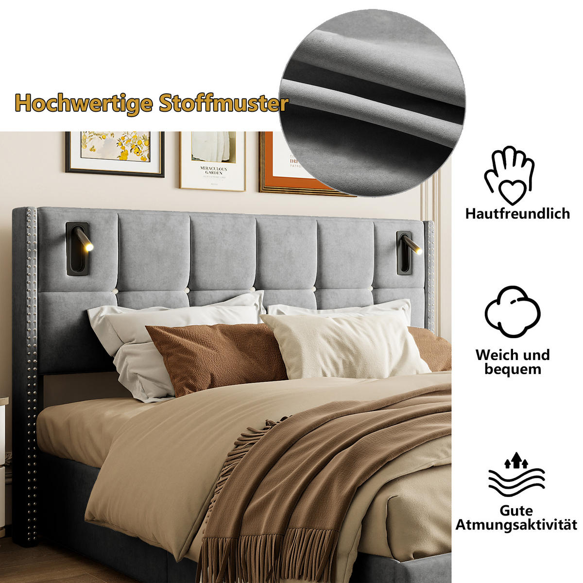 POLSTERBETT 160x200 cm Grau mit Stauraum und Schubladen, Doppelbett mit Lattenrost, modernes Bett - Naturfarben/Grau, Holz/Metall (160/200cm) - PARAFTA HOME