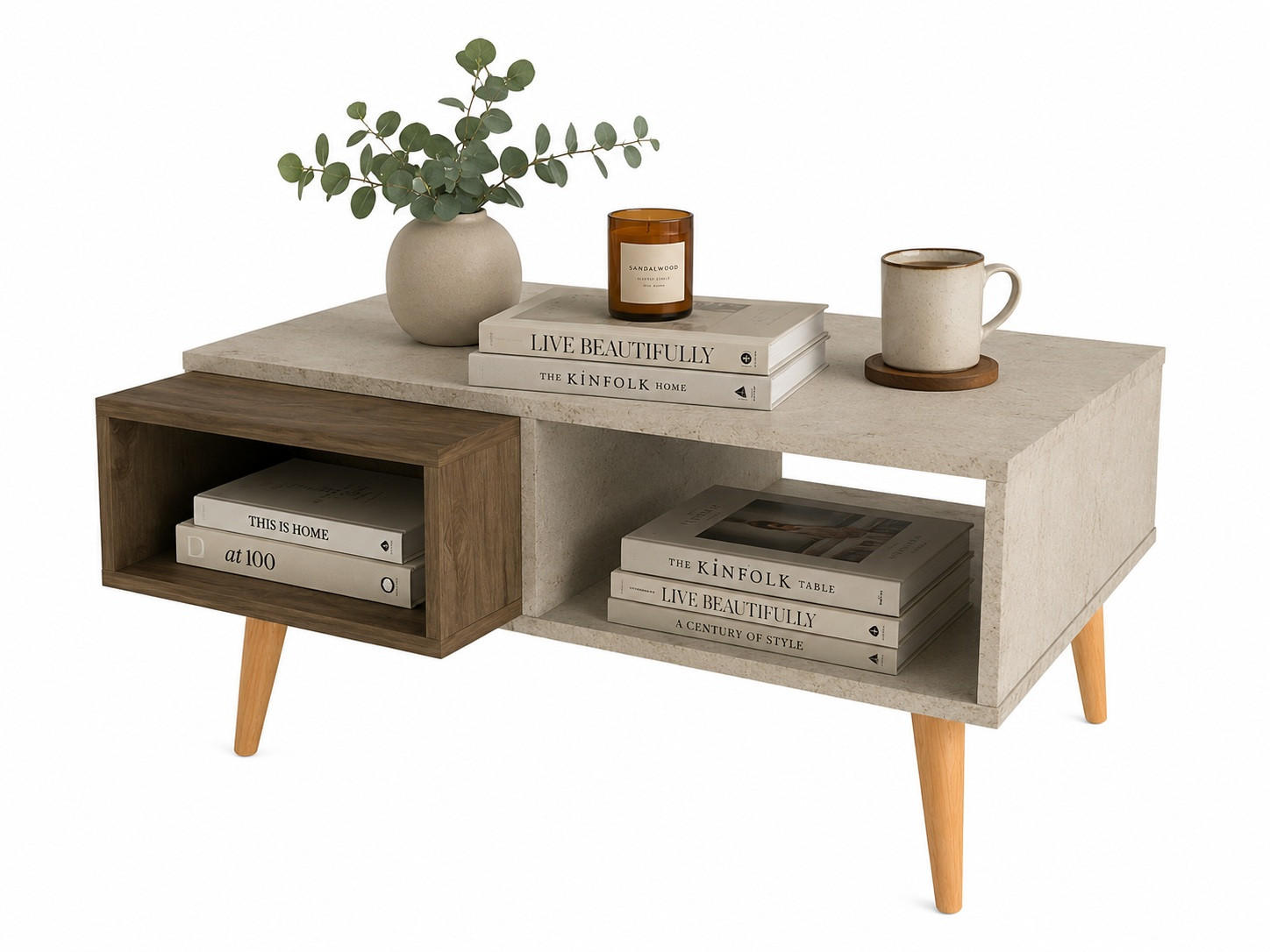 COUCHTISCH Oberon Travertin Walnuss - Beige, Holzwerkstoff (60/90/43cm) - Decorotika