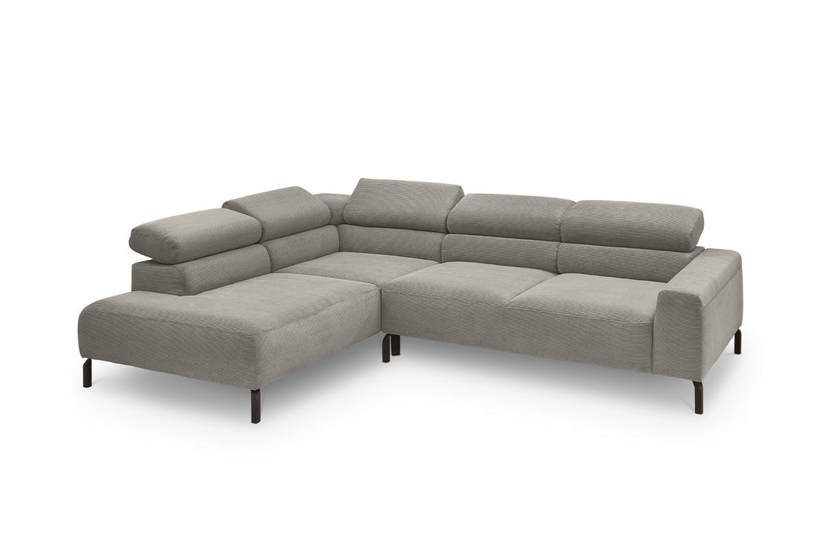 ECKSOFA MIT MOTORISCHEM SITZVORZUG DELIA Grau Cord - Schwarz/Grau, Textil/Metall (276/219cm) - KAWOLA