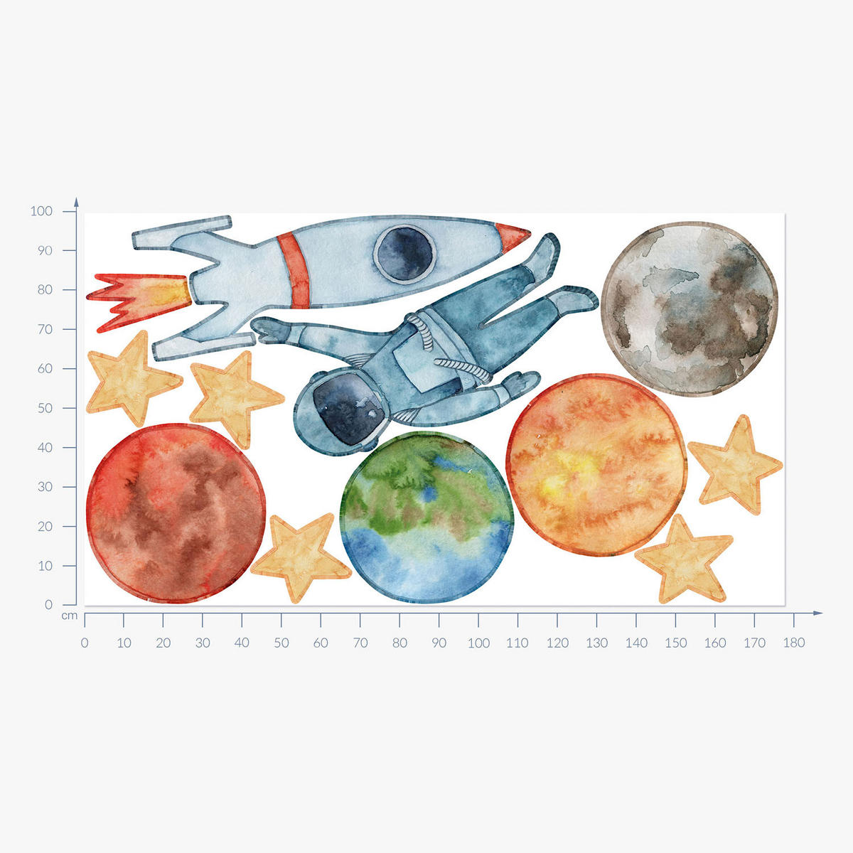 WANDAUFKLEBER 100x178cm - Planeten-Astronaut - Multicolor, Kunststoff (100/178/0.1cm) - Wallfluent