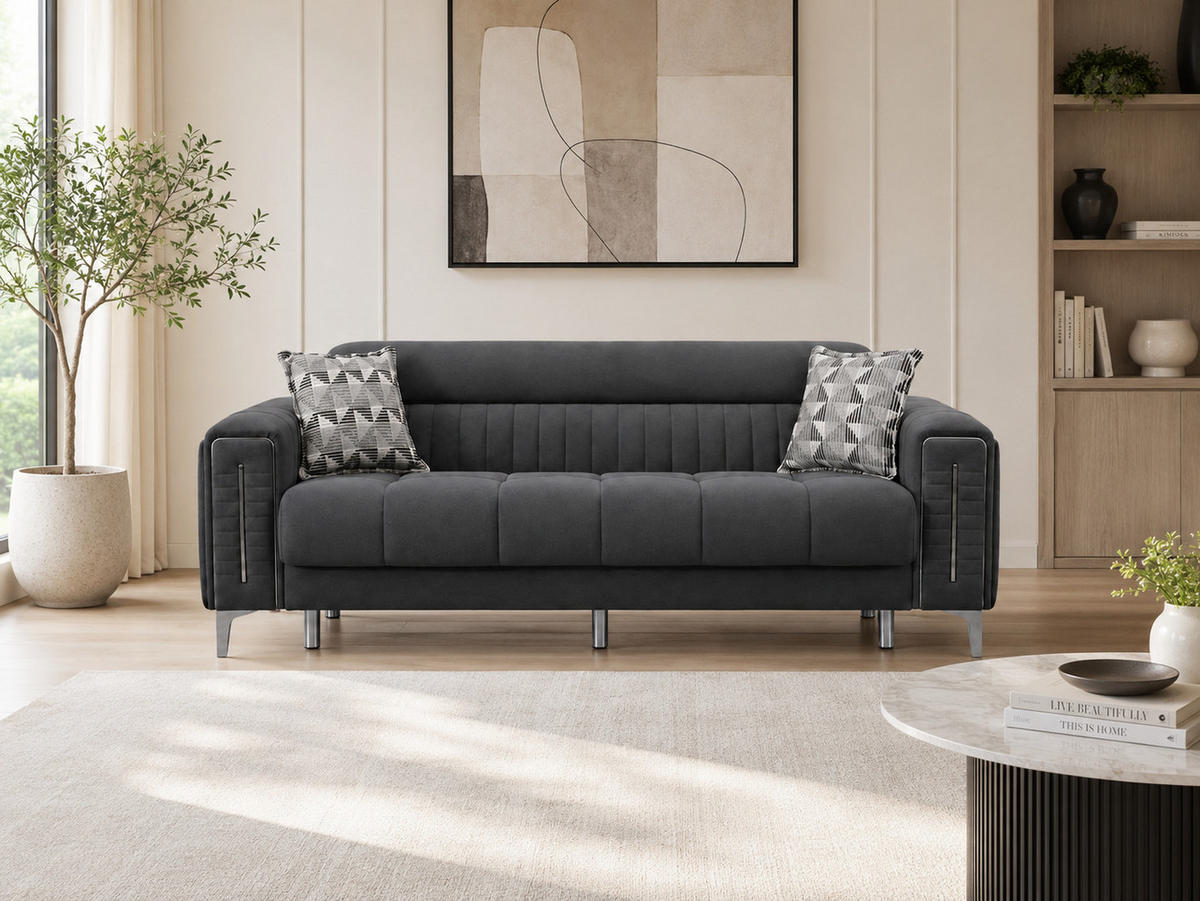 SITZGARNITUR Puebla, Dunkelgrau Stellvariante 2+1+1 - Dunkelgrau, Holzwerkstoff/Kunststoff (178/85/95cm)