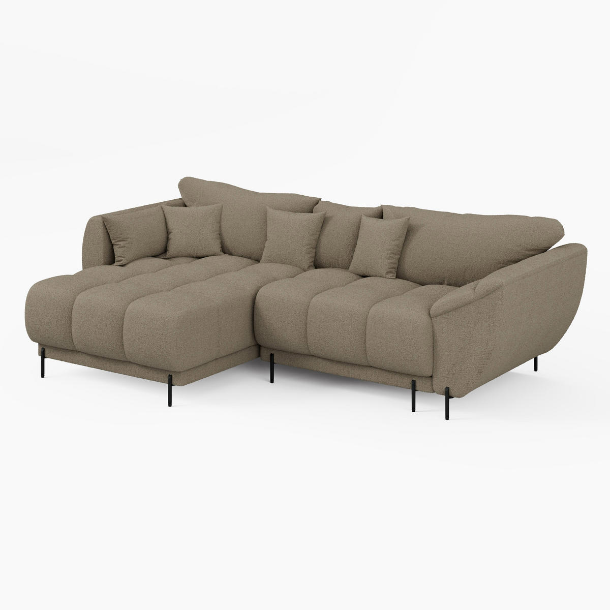 ECKSOFA LEGRO Links weiß Bouclé-Stoff L-Form Couch mit Schlaffunktion & Bettkasten - Schwarz/Weiß, Holz (180/285cm) - Barchello