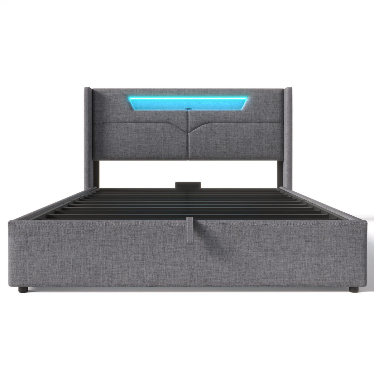 POLSTERBETT mit LED, USB und Stauraum 160x200 cm Leinen Grau inkl. Matratze - Grau, Metall (160/200cm) - Meubliv