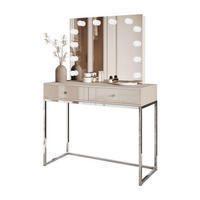 SCHMINKTISCH BLANCO KASCHMIR ELITE mit Spiegel und Beleuchtung silberner Chrom silberner Griff - Ecru, Holzwerkstoff (100/81/42cm) - Lookway