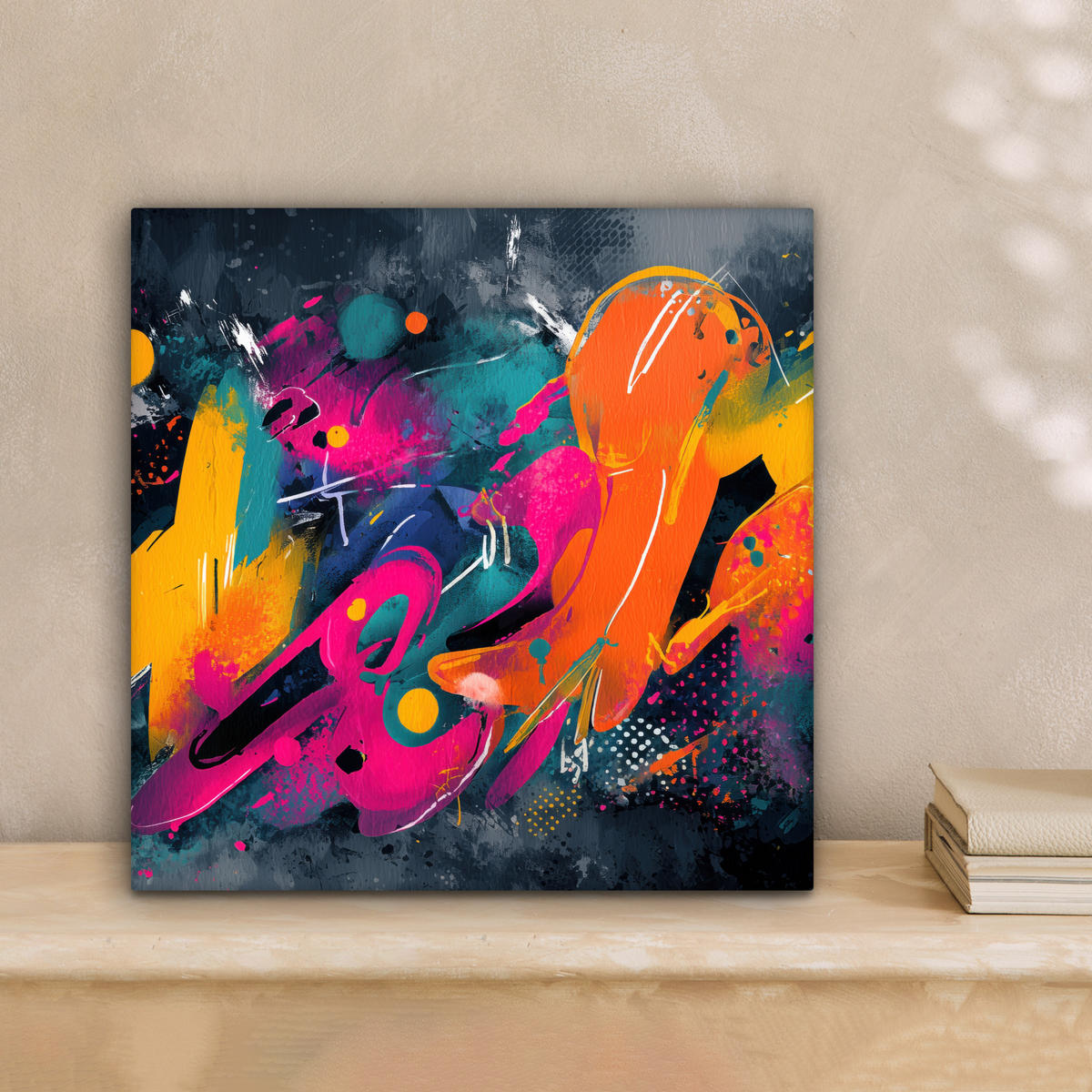 LEINWANDBILD Abstrakt - Graffiti - Farbenfroh - Farbspritzer Deko Wohnzimmer 20x20 cm - Multicolor, Textil (20/20cm) - MuchoWow