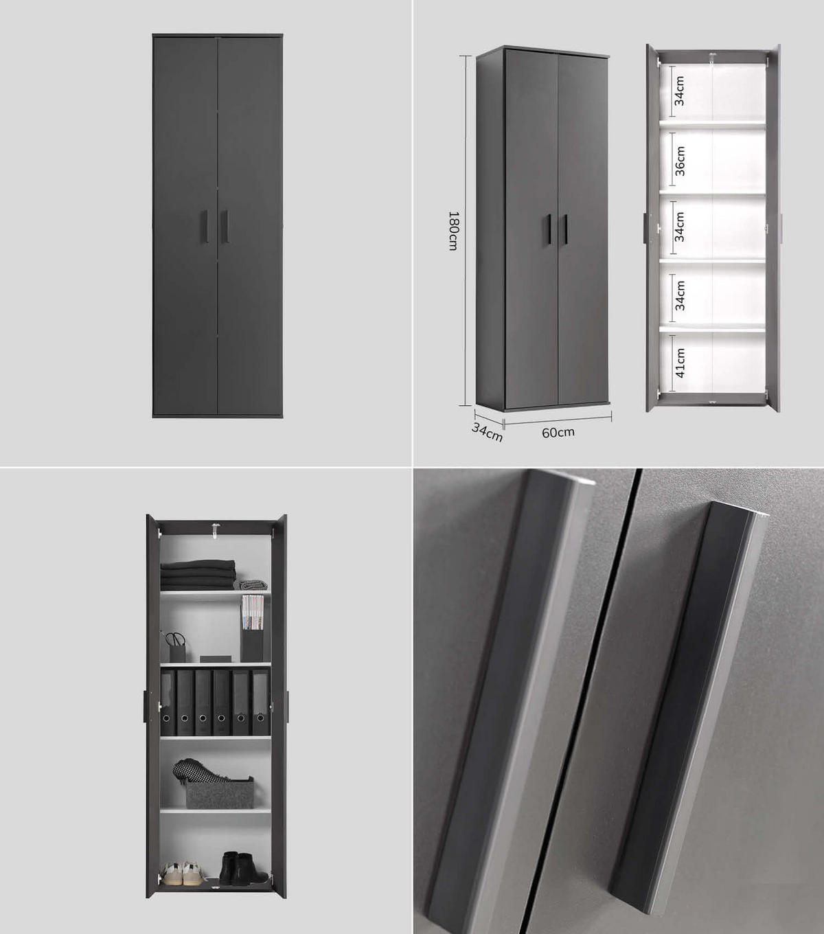 MEHRZWECKSCHRANK SET Der Allzweckwaffe - Anthrazit/Schwarz, Holzwerkstoff (60/180/34cm) - Mokebo