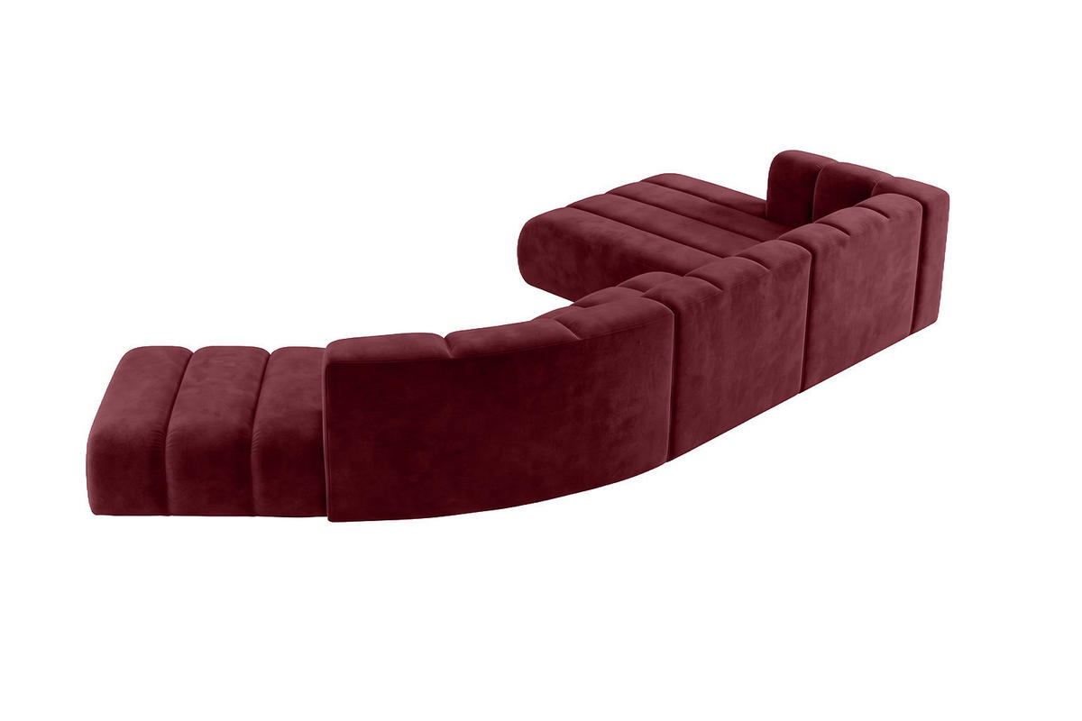 ECKSOFA Modulares In L-Form, Velvet-Stoff Riviera, Rotwein, Rechts, GRAND Round - Dunkelrot, Holz (445/179cm) - Kaiser Möbel