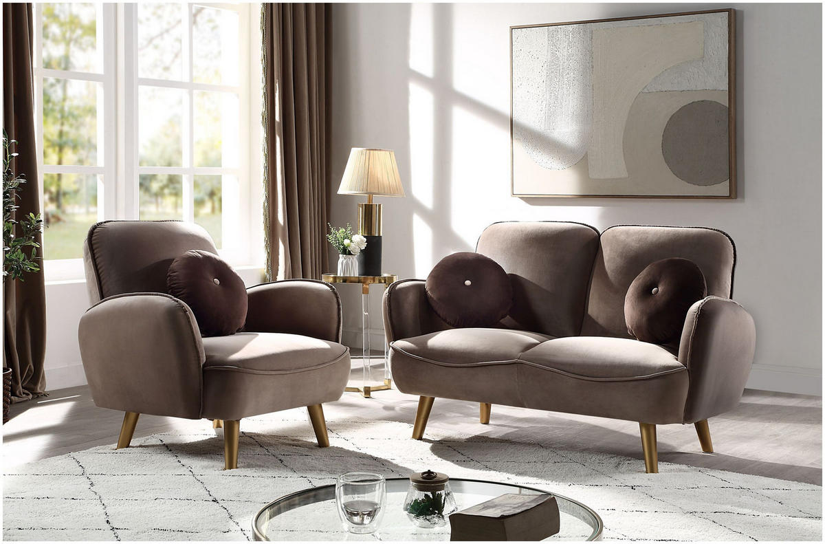 ARMLEHNENSESSEL Ben Samt Hellbraun - Braun, Textil (90/83/87cm) - ATLANTIC home collection