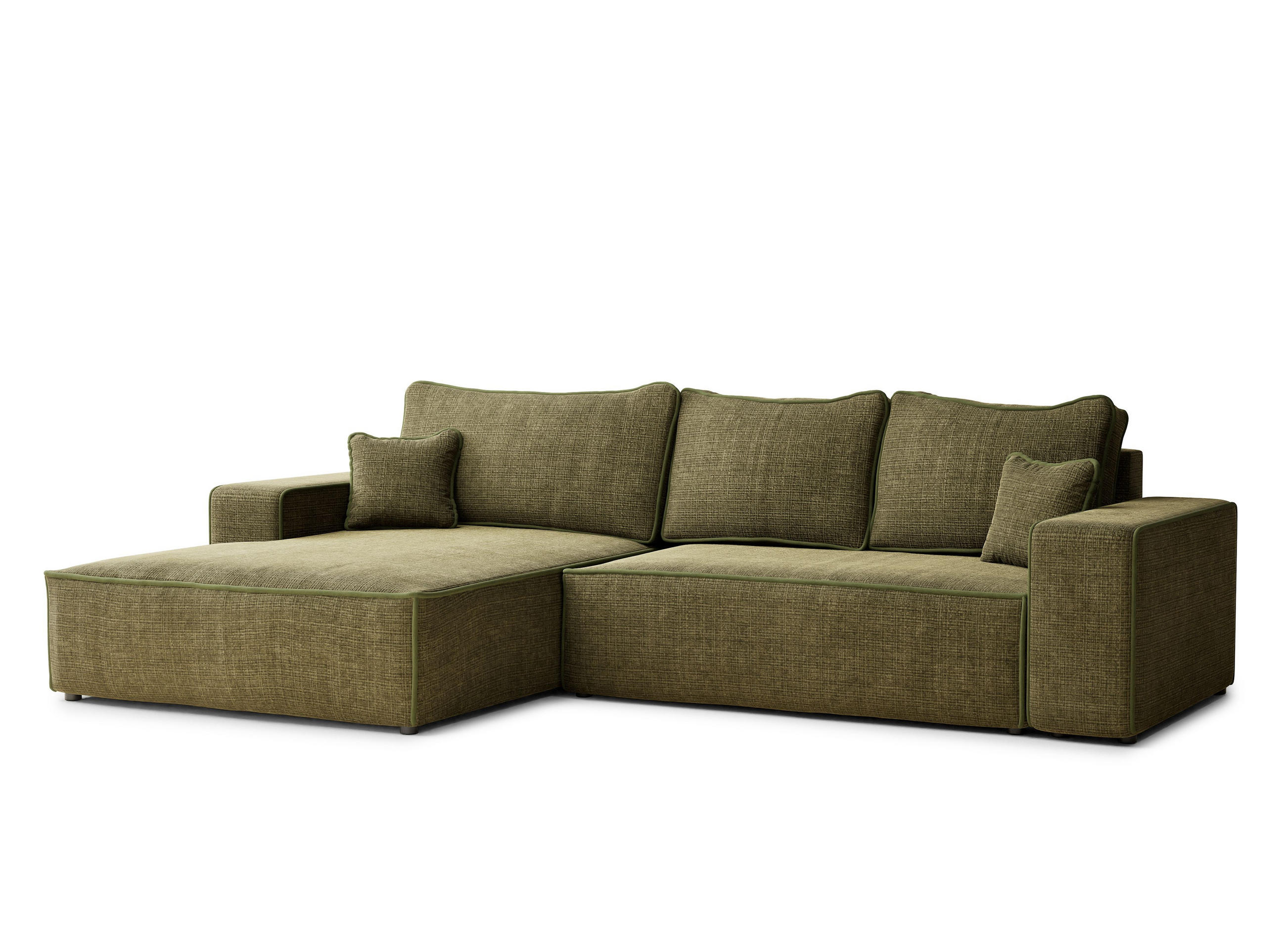 ECKSOFA MIT SCHLAFFUNKTION Modo Kupferfarbe Chenille-Stoff - Links Seite - Schwarz/Olivgrün, Holz/Holzwerkstoff (185/294cm) - Maison de Reve