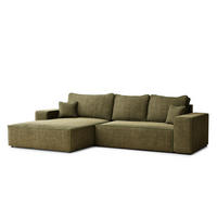 ECKSOFA MIT SCHLAFFUNKTION Modo Kupferfarbe Chenille-Stoff - Links Seite - Schwarz/Olivgrün, Holz/Holzwerkstoff (185/294cm) - Maison de Reve