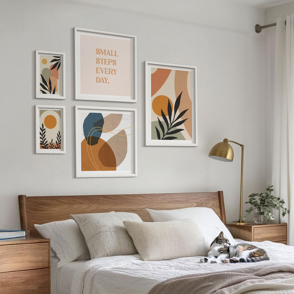 WANDBILDER 5er-Set - 50x50 cm & 20x30 cm & 40x60 cm Weißer Rahmen - Moderne Pflanzenmotive - Weiß, Kunststoff (40/60cm) - ArtPrintCave