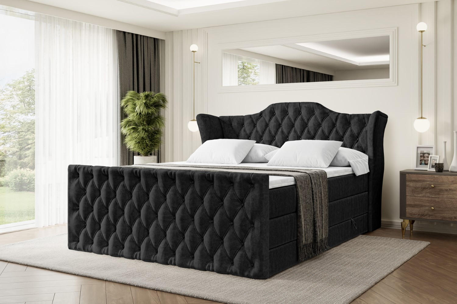 BOXSPRINGBETT VILA-Z KING - 120x200 - H3/H4 - Schwarz - Schwarz, Holzwerkstoff (120/200cm) - ALTDECOR