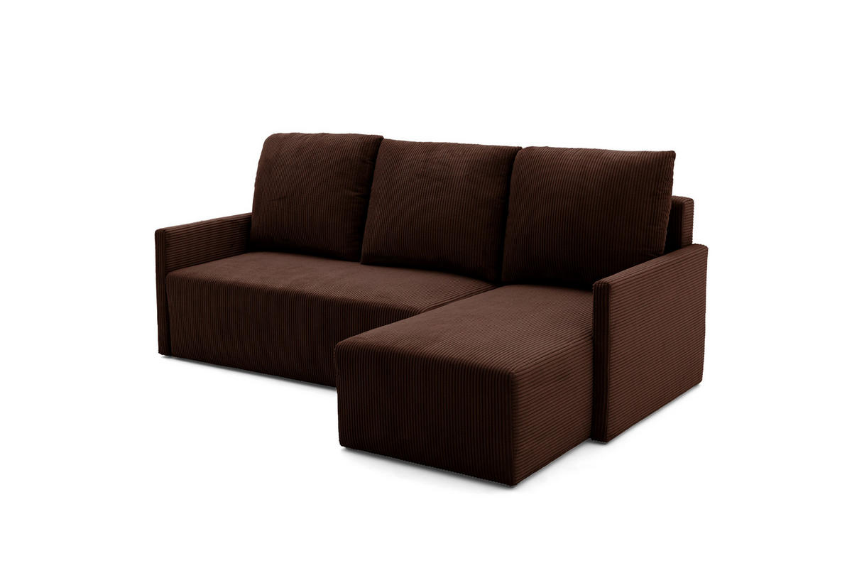 ECKSOFA GARDA L Links mit Schlaffunktion 132x198 Cord Dunkelbraun - Dunkelbraun/Schwarz, Holz/Kunststoff (209/145cm) - NACANAPA