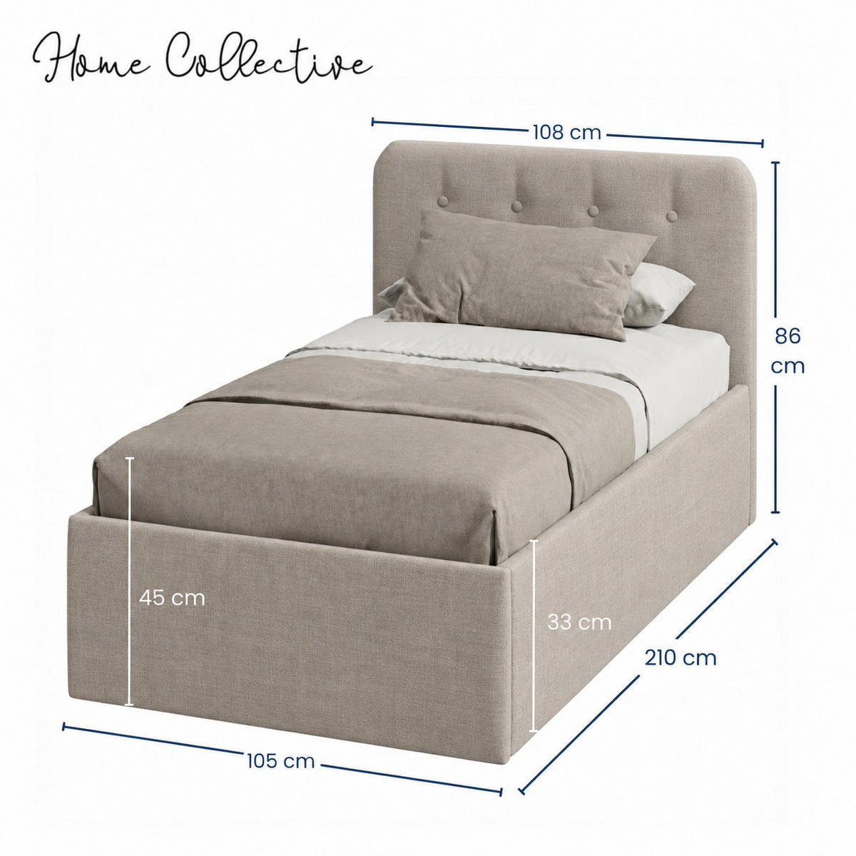 POLSTERBETT mit verstellbarem Lattenrost & Bettkasten, 100 x 200 cm in Creme - Creme, Holzwerkstoff/Textil (100/200cm) - Home Collective
