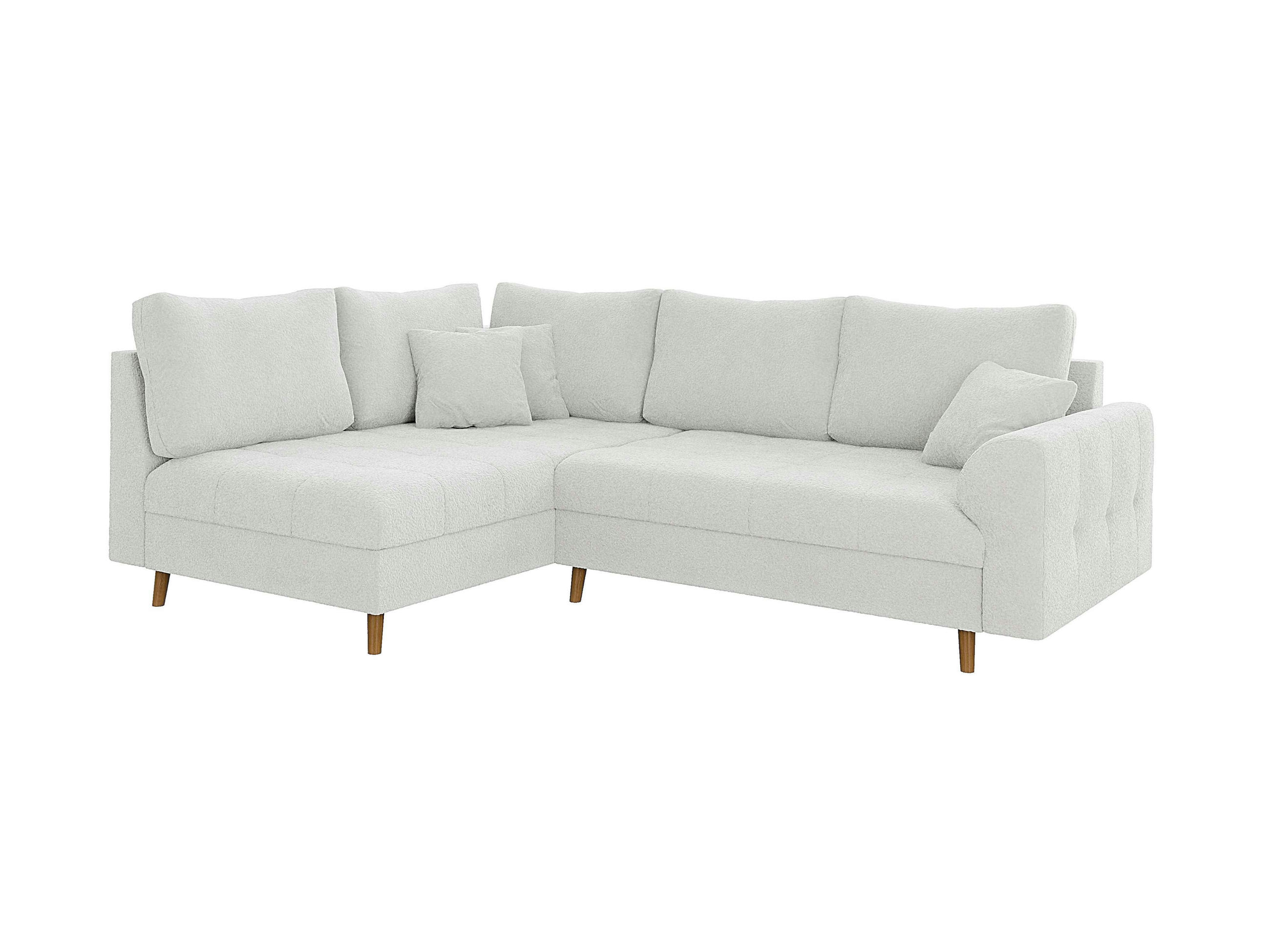 ECKSOFA Henrik Weiß Boucle - Ottomane links - Weiß/Braun, Holz/Textil (231/161cm) - S-Style Möbel