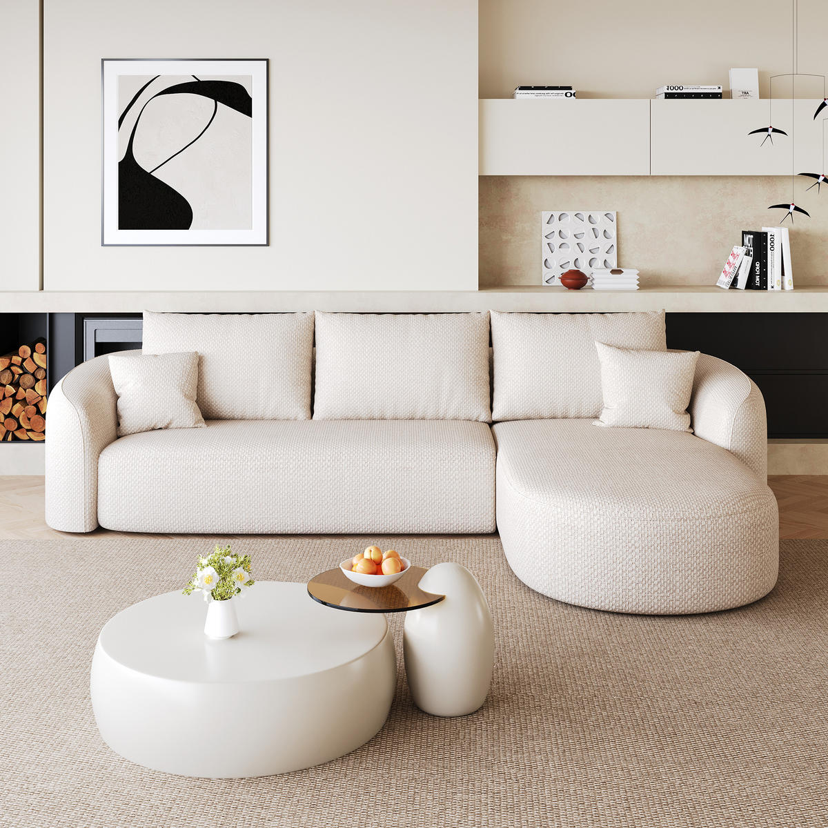 ECKSOFA 266/168/85 cm Weiß Chenille mit Chaiselongue, Rechte Seite - Weiß, Textil (266/168cm) - Oxeza