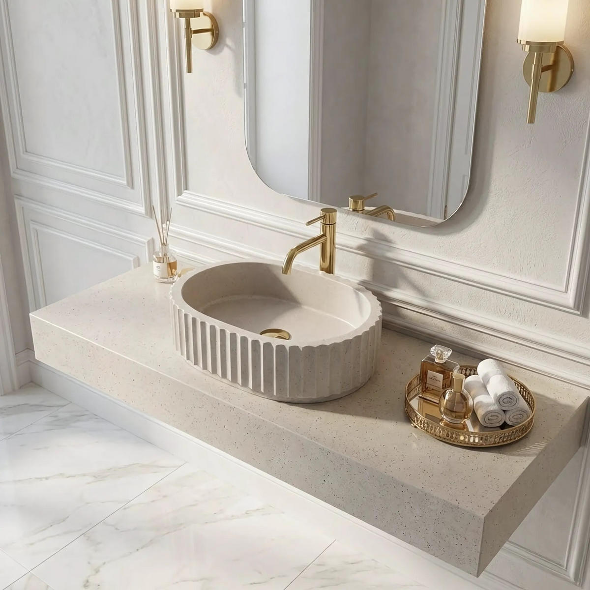 AUFSATZWASCHBECKEN Rea Margaret Beige - Beige, Kunststoff (35.5/12.5/49cm) - REA