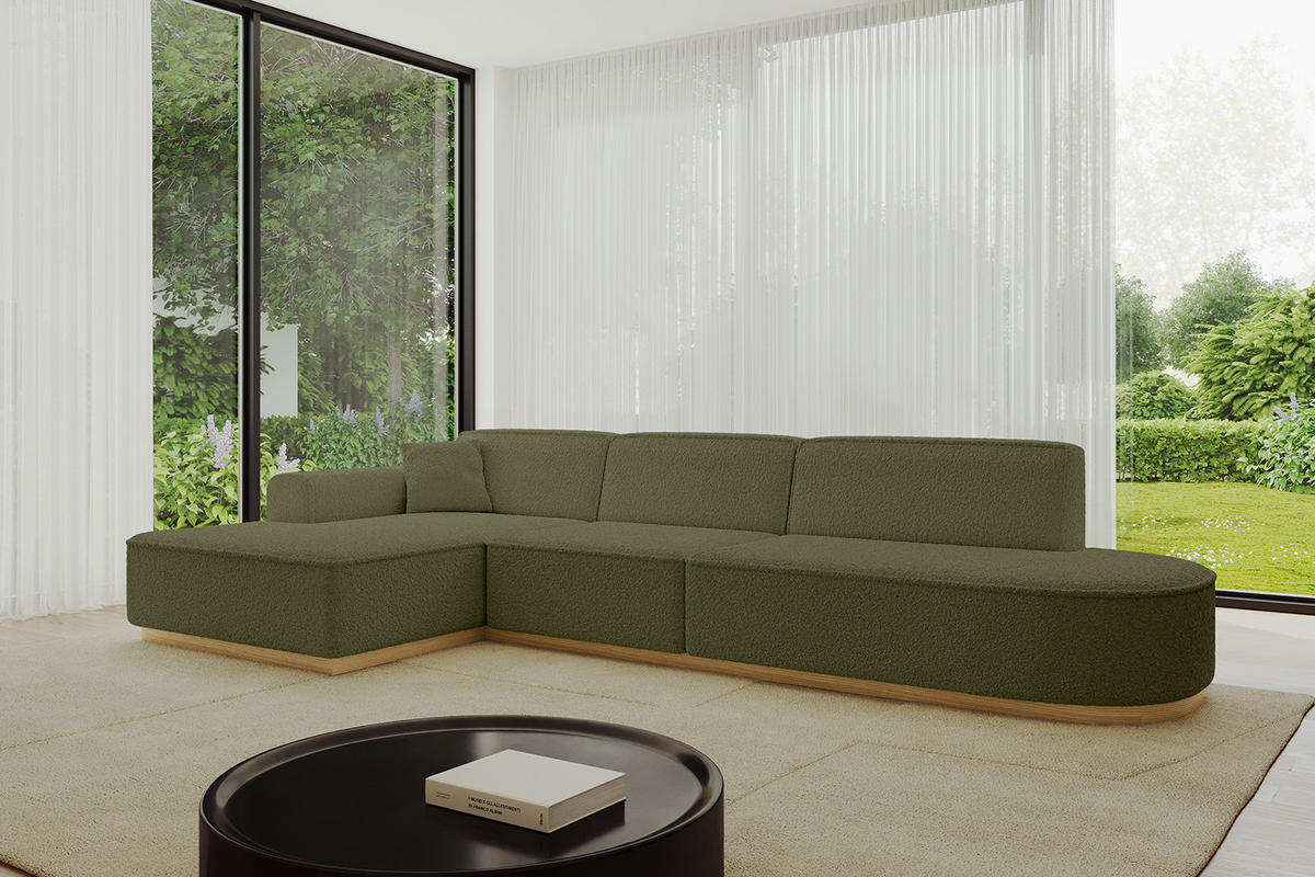 ECKSOFA Ottomane Links IREA-L2-v2 - 327x165x80 cm Grün - Platinfarben, Holzwerkstoff/Textil (327/165cm) - ALTDECOR