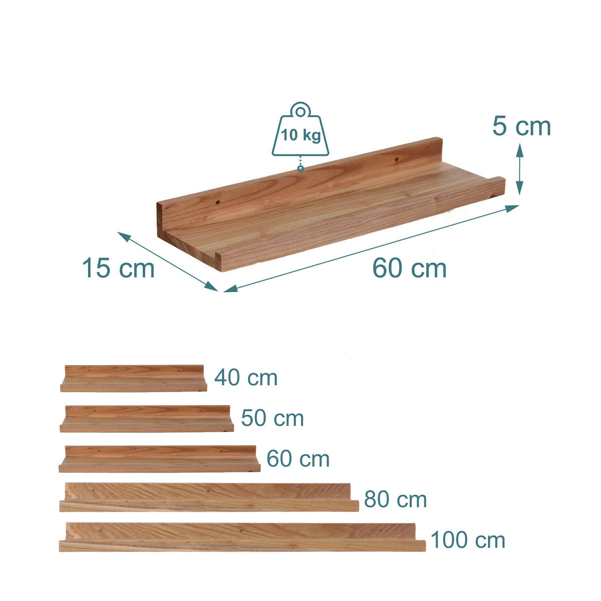 STENNÁ polica - svetlohnedá, drevo (60/5/15cm) - Relaxdays