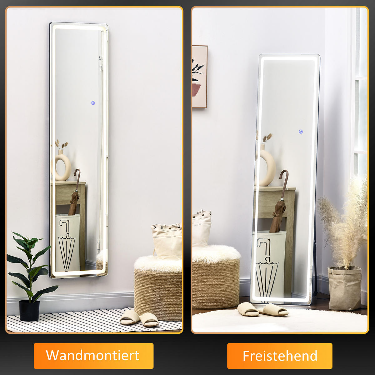 2 in 1 Standspiegel, Ganzkörperspiegel mit LED-Beleuchtung, Ankleidespiegel - Silberfarben, Glas (37/157.5/40cm) - HOMCOM