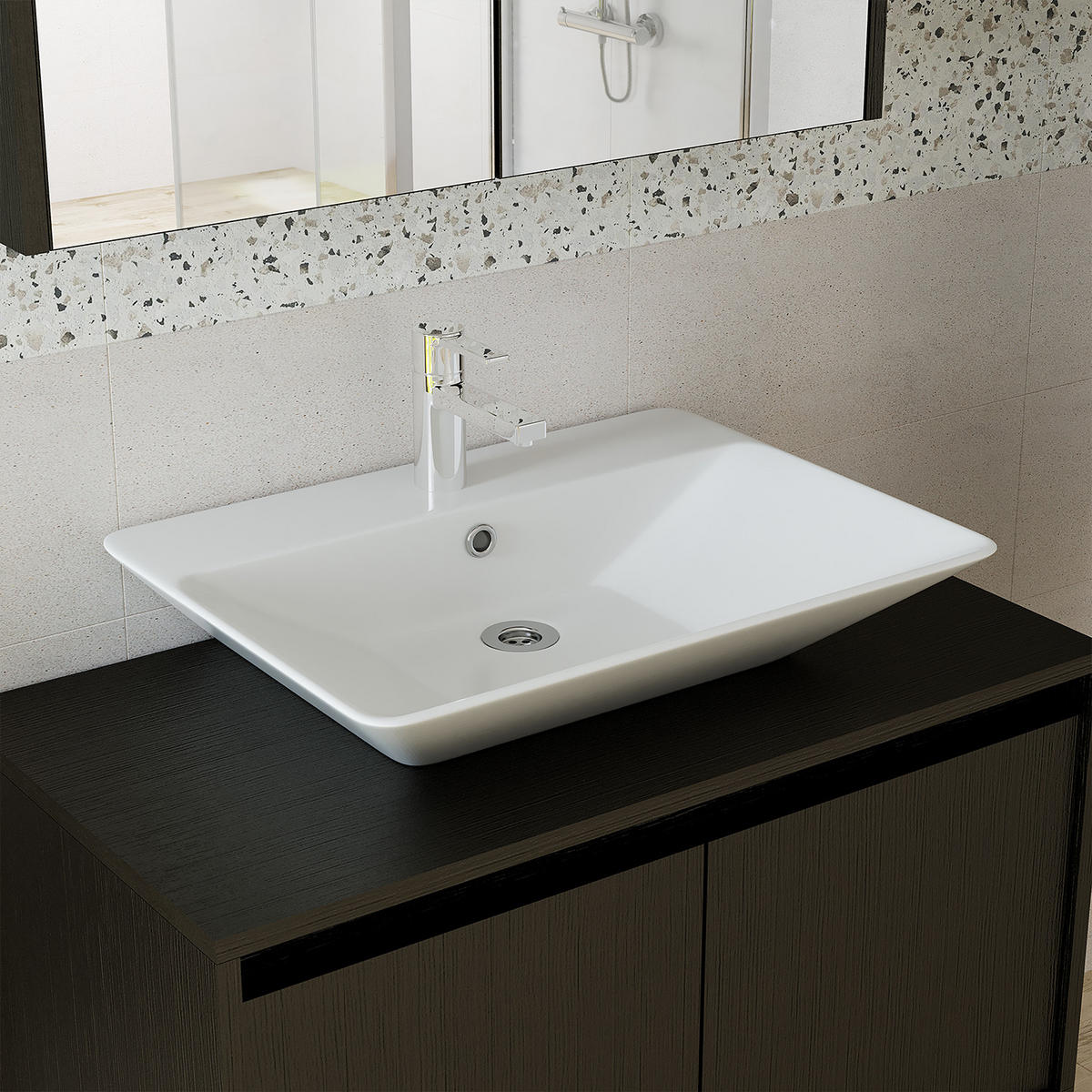 BADMÖBEL Set ATLANTIC-85 4-teilig - Schwarz, Holzwerkstoff (85/150/45cm) - Roomart