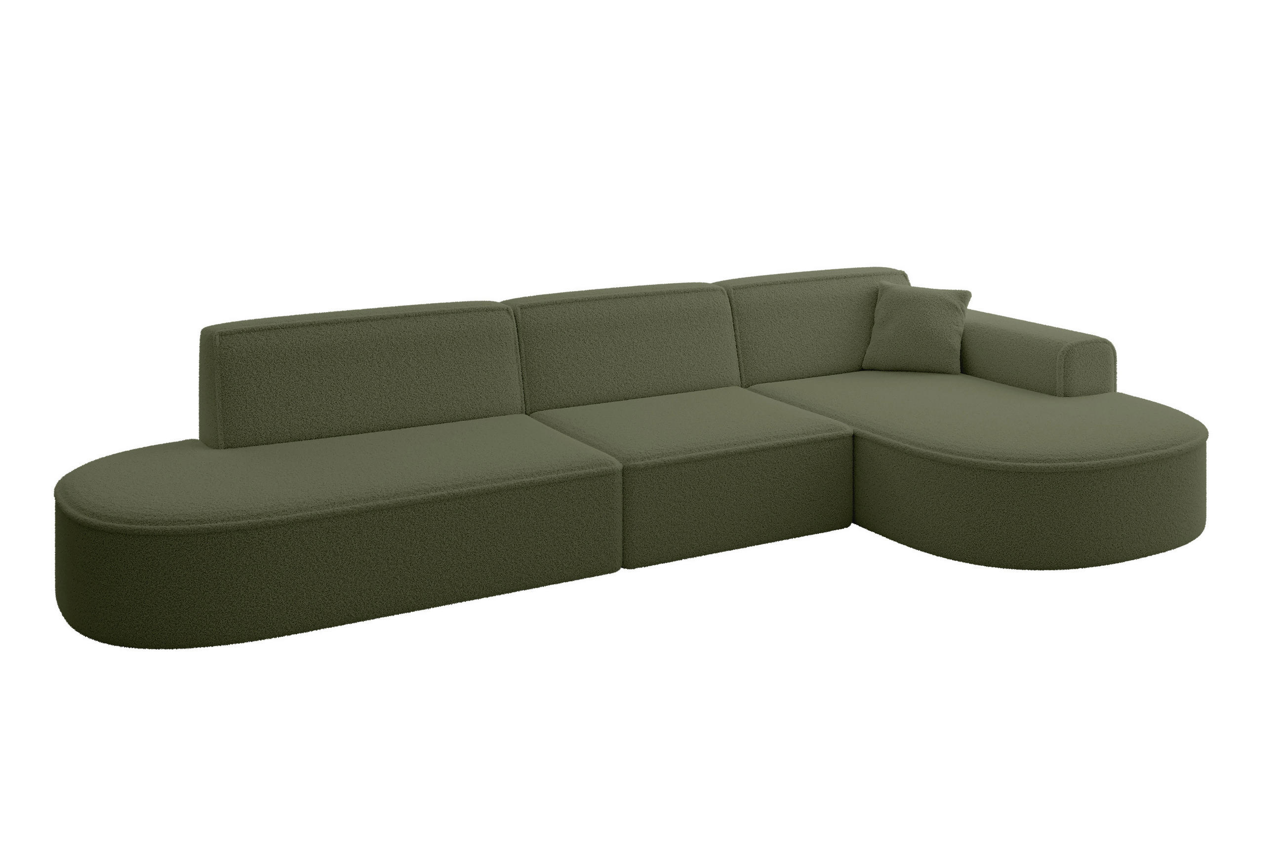ECKSOFA Ottomane Rechts MARI-L2 - 328x171x79 cm Grün Bouclé - Schwarz/Grün, Holzwerkstoff/Kunststoff (171/328cm) - ALTDECOR