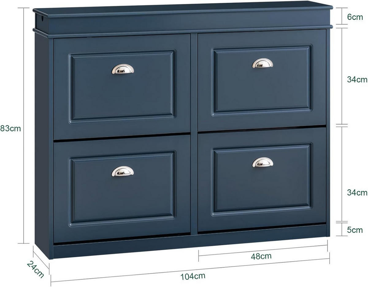 SCHUHKIPPER mit 4 Klappen, mit 8 Ablagen,105x82x24cm Blau - Blau, Holzwerkstoff (82/105/24cm) - Kaket