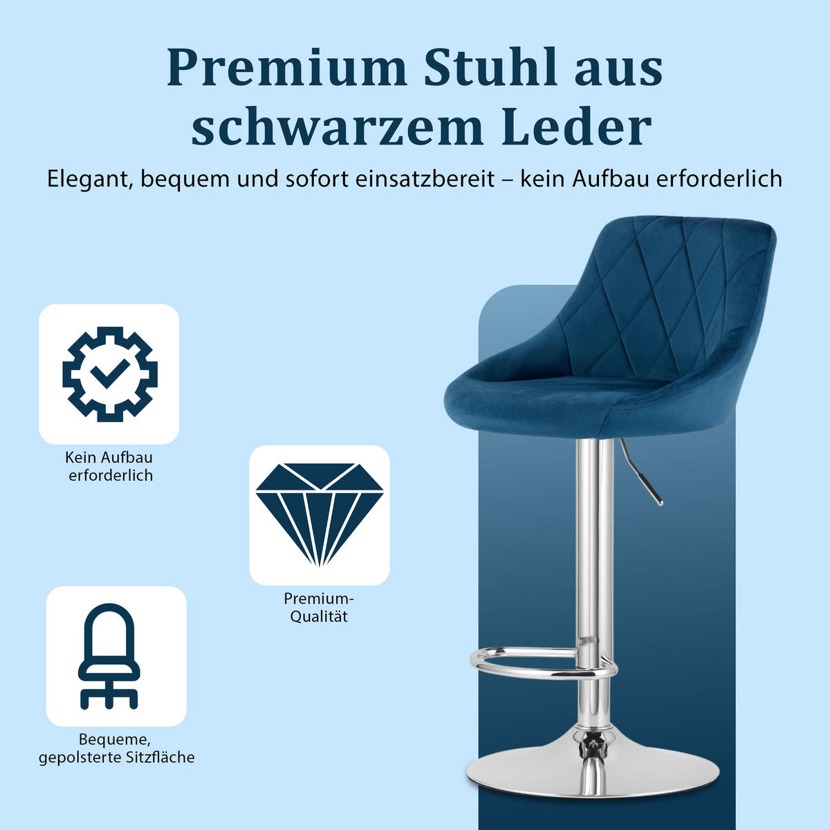 BARHOCKER, drehbar, HÖHENVERSTELLBAR, Velours, in Marineblau, Modernes Design - Blau, Textil (46/107/51cm) - Best For Home