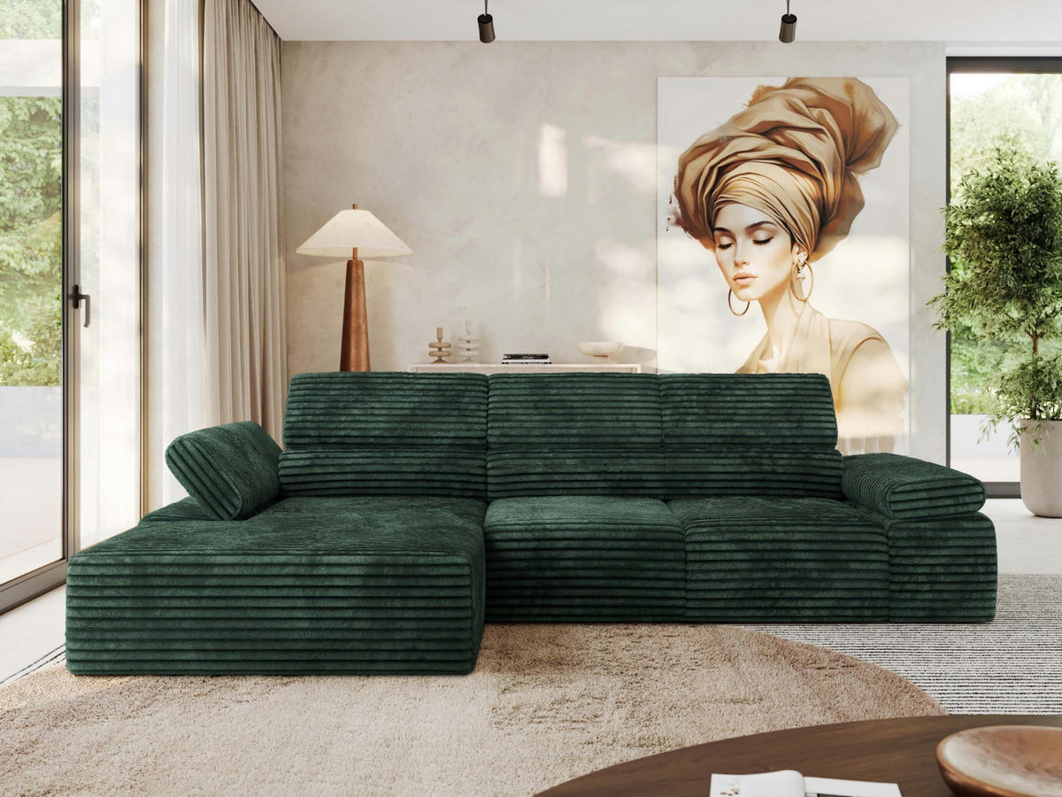 ECKSOFA RILASSO L Grün Cord - links - Schwarz/Grün, Kunststoff/Textil (296/174cm) - MKS
