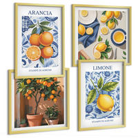 BILDER SET 4er Set - 50x50 cm & 40x60 cm Goldrahmen - Illustrationen von Zitrusfrüchten - Goldfarben, Kunststoff (50/50cm) - TULUP