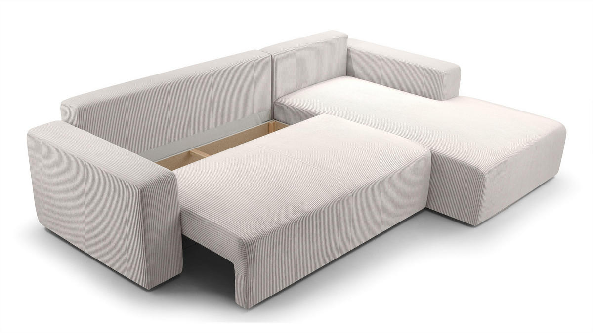 ECKSOFA L Form Catea Weiß 279/145/84 cm Rechts mit Schlaffunktion - Creme/Schwarz, Kunststoff/Textil (279/145cm) - AX Living