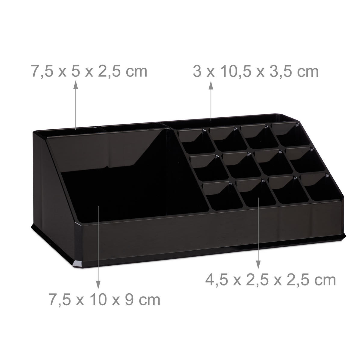 MAKEUP Organizer - Schwarz, Kunststoff (23.5/29.5/14cm) - Relaxdays