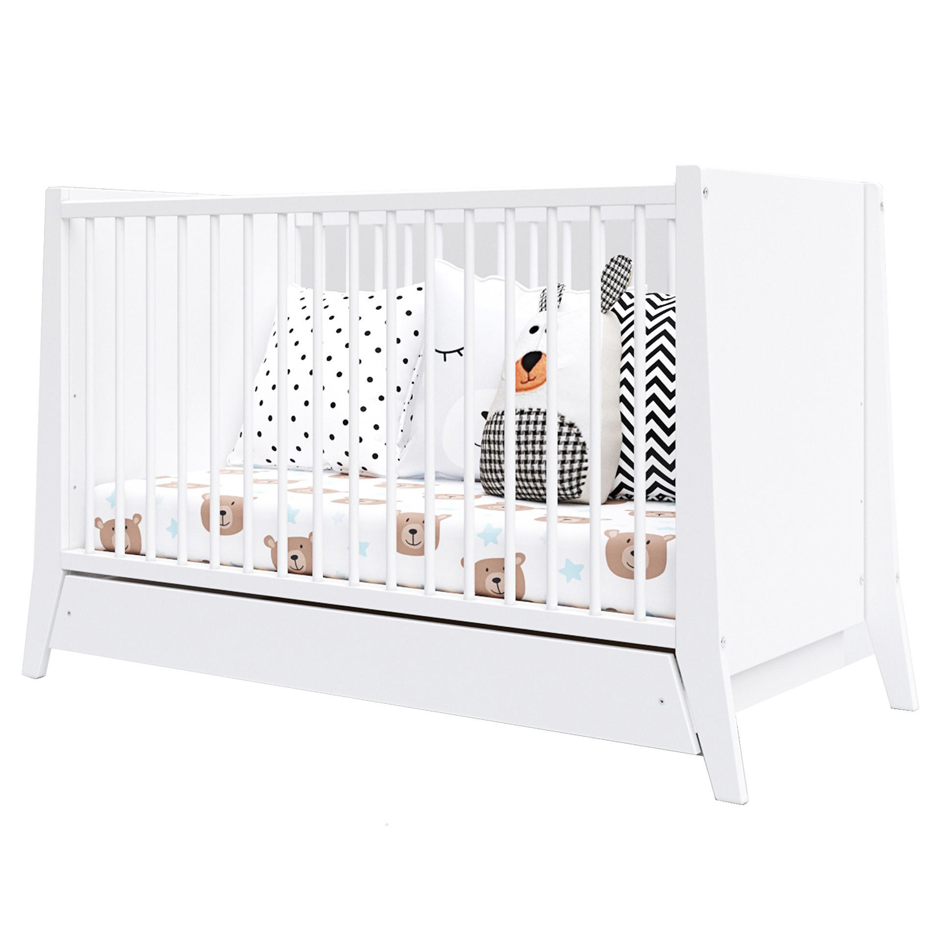 BABYBETT Zoe, Mitwachsendes, mit Schublade Weiß - Weiß, Holz (60/120cm) - Premiers Moments