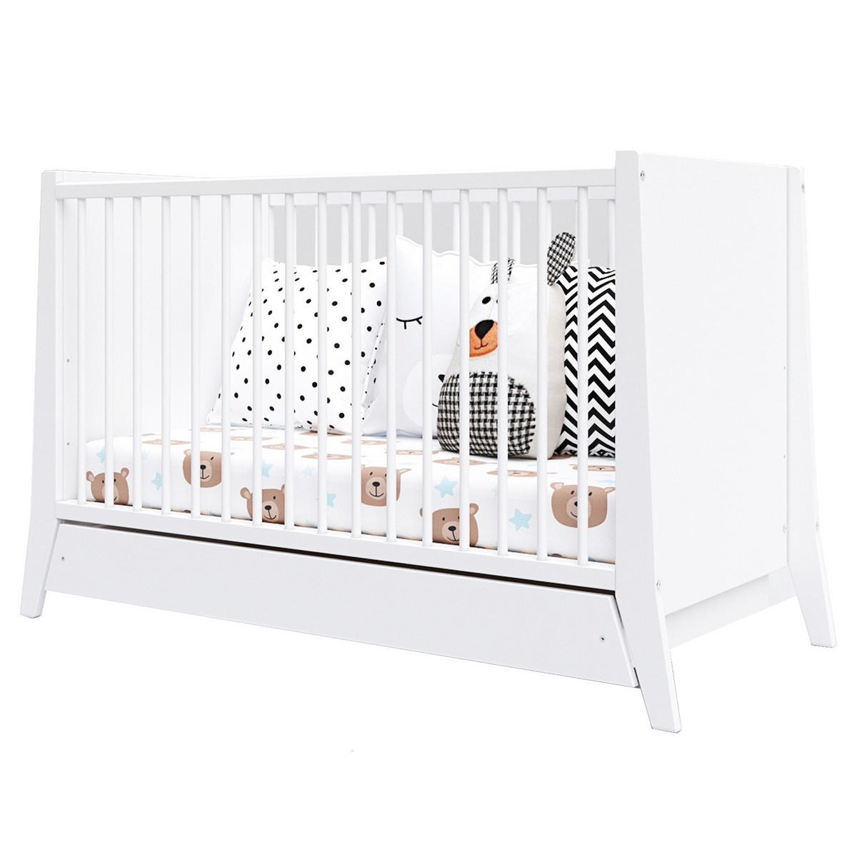 BABYBETT Zoe, Mitwachsendes, mit Schublade Weiß - Weiß, Holz (60/120cm) - Premiers Moments