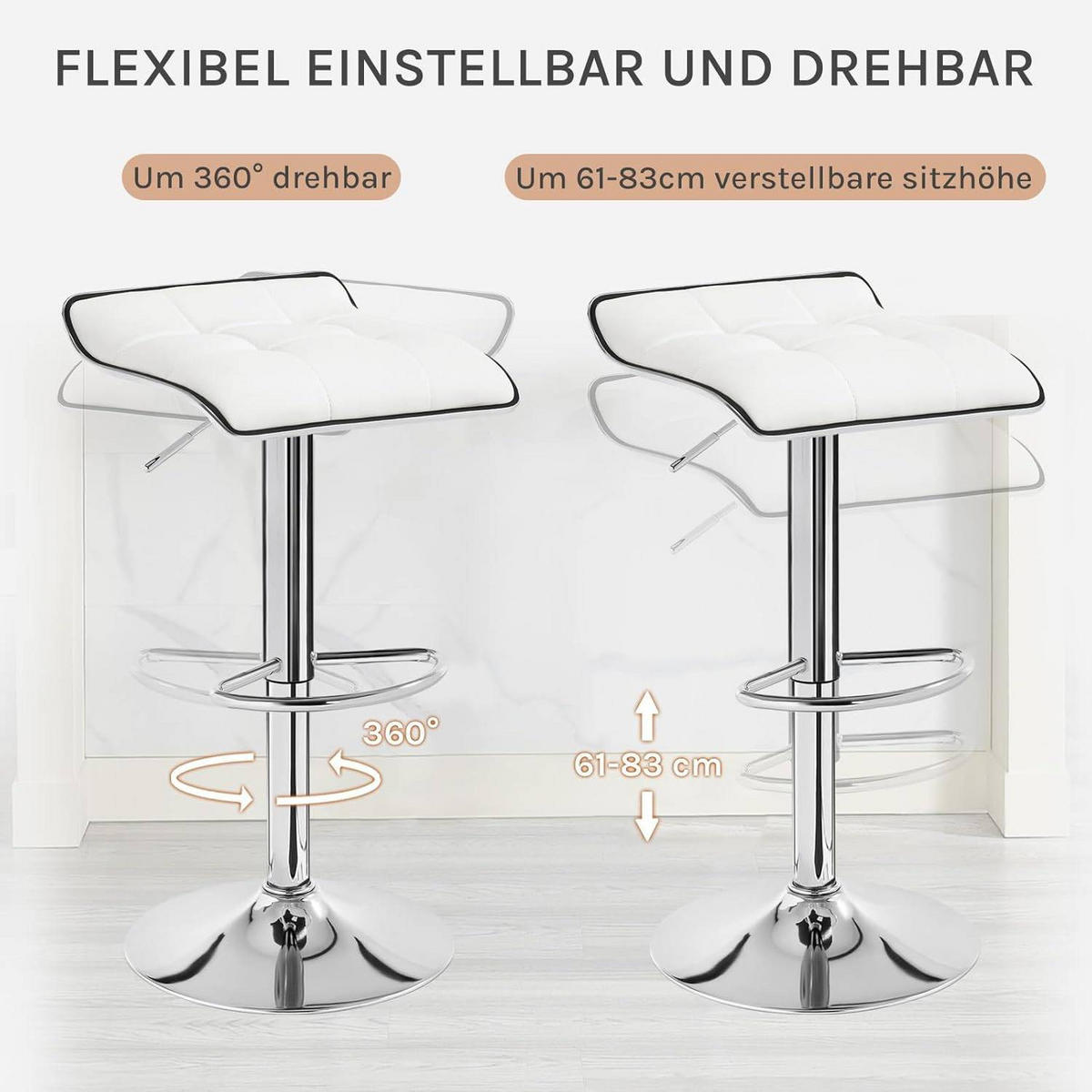 BARHOCKER 2er Set, aus PU-Kunstleder Metall - Weiß, Metall (39/83/39cm) - Woltu