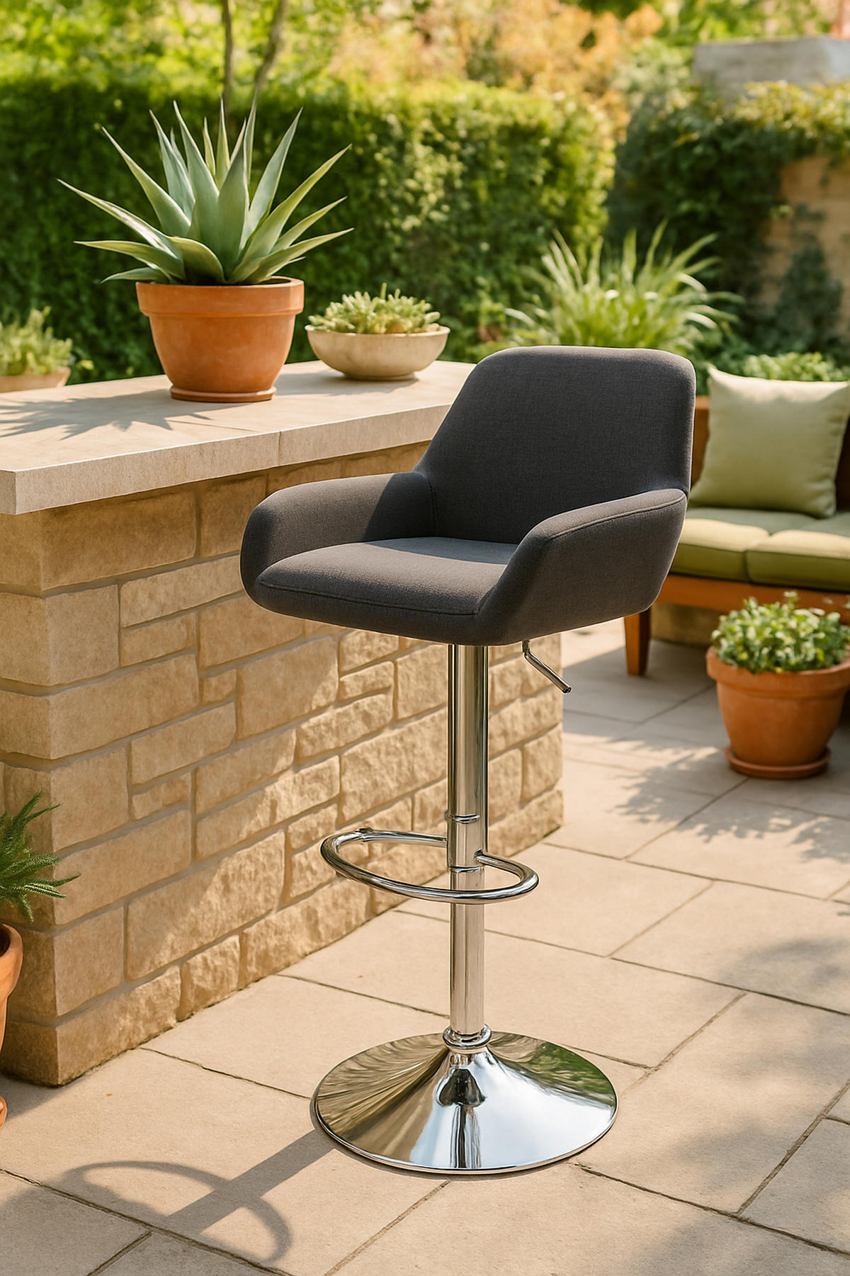 BARHOCKER 2er Set Prag Stoff chrom dunkelgrau - Chromfarben/Dunkelgrau, Textil/Metall (51/109/52cm) - TPFLiving