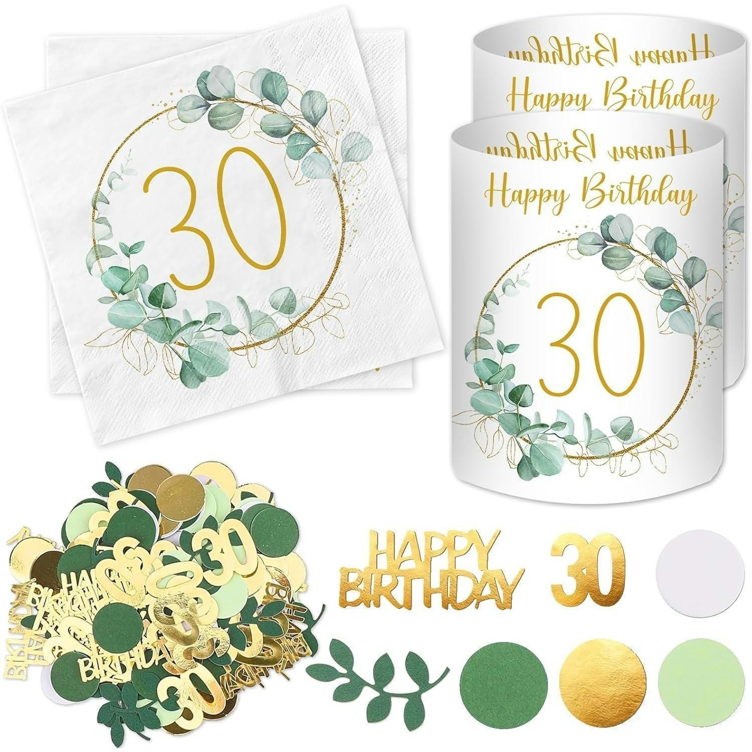DEKORATIONSSET 30. Geburtstag Eukalyptus 132-teiliges Set - Multicolor, Papier (5/10cm)