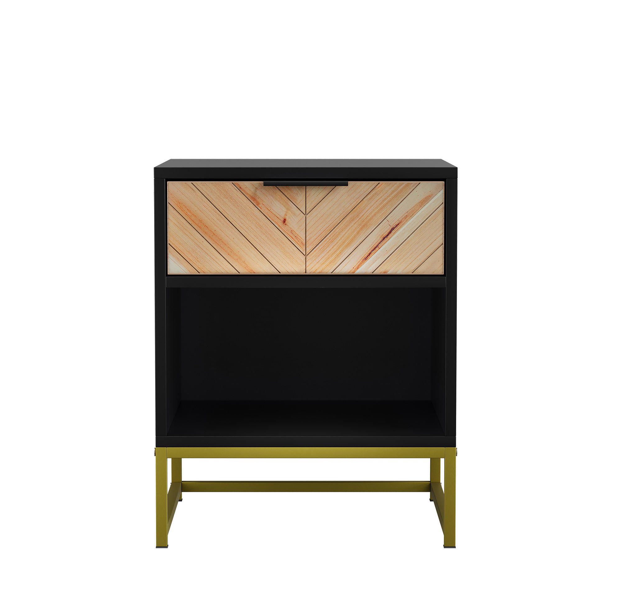 NACHTTISCH 43/55/40 cm Schwarz/Natur aus MDF mit Schublade - Hellbraun, Holzwerkstoff (43/55/40cm) - OKMYHOME