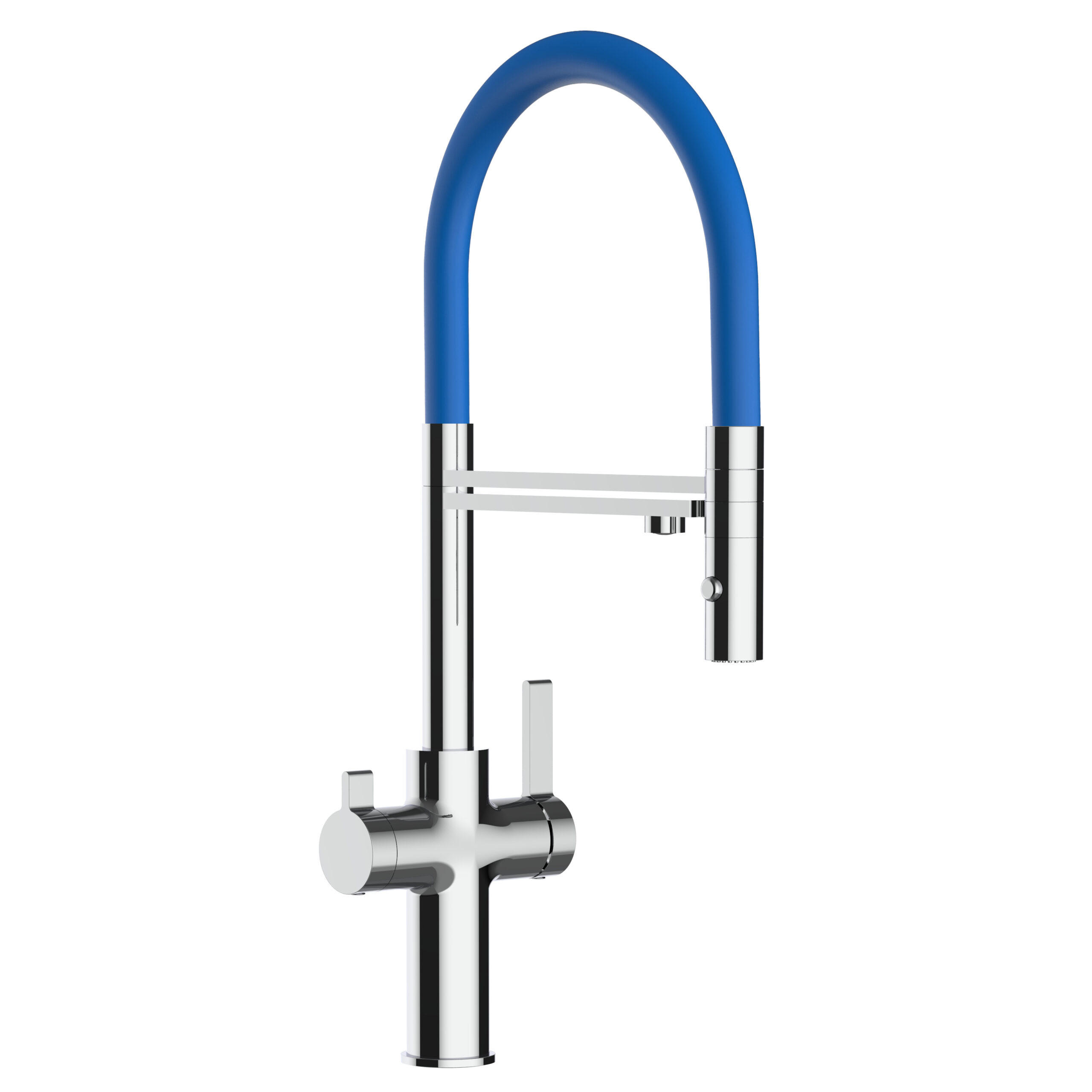 3-WEGE-KÜCHENARMATUR, Verchromt und Blau, 2-Strahl-Brause - Blau, Metall (20.61/48/20.61cm) - VIZIO