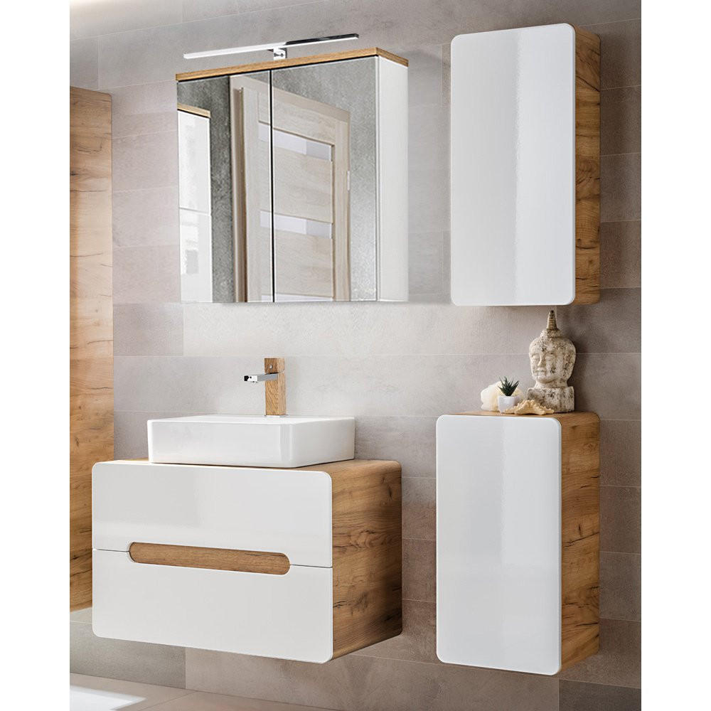 BADMÖBEL-SET 4-TLG. Luton-56 - Weiß, Holzwerkstoff (130/200/46cm) - Lomado