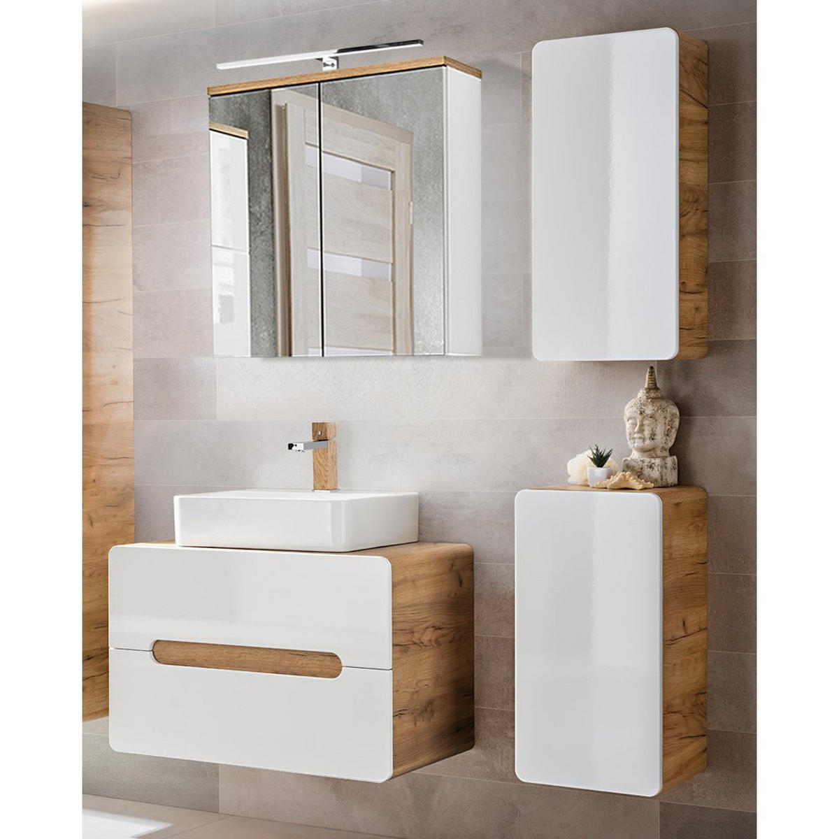 BADMÖBEL-SET 4-TLG. Luton-56 - Weiß, Holzwerkstoff (130/200/46cm) - Lomado