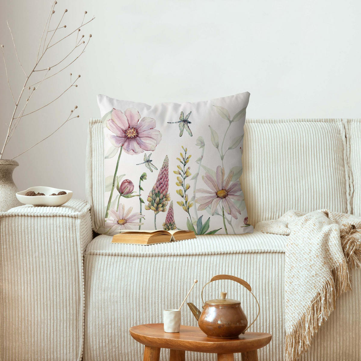 KISSENBEZUG Libellen im Blumenrausch 40/40 cm - Rosa, Textil (40/40cm) - Bilderwelten