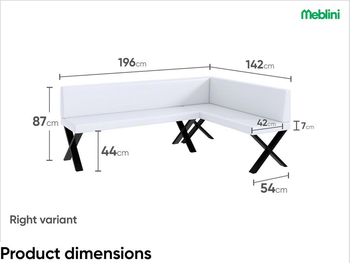ECKBANK TONI_X - Weiß, Leder (142/196cm) - Meblini