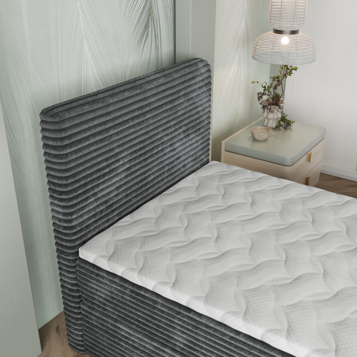 BOXBETT PISA 100 100x200 cm mit Matratze und Topper, H2+H3 - Graphitfarben - Graphitfarben, Holz (100/200cm) - MASSENO